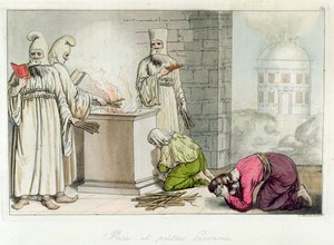 Stos z perskimi kapłanami, ilustracja z „Il Costumo Antico e Moderno” Giulio Ferrario, Mediolan, 1819-1834